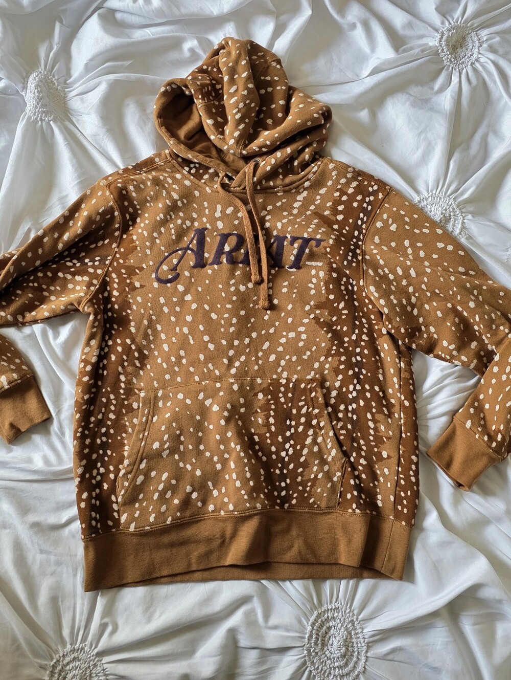 Ariat Brown Deer Patterned Logo Hoodie Kangaroo Pocket Western Wear Rider Medium - Picture 8 of 8